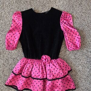 Vintage 80s Girls Pink and Black Polka Dot Kids Dress Size 4?